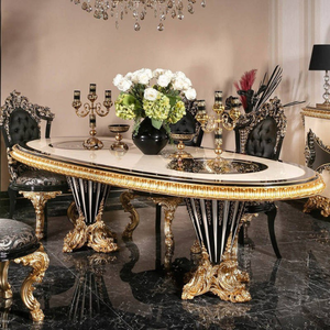 Classic Luxury <b>Black</b> Gold <b>Dining</b> Room Furniture Set Solid Wood Oval <b>Dining</b> <b>Table</b> Durable Elegant Upholstered <b>Dining</b> <b>Chair</b> - Product Image 2