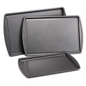 Ensemble de Plaques à Pâtisserie Antiadhésives en Acier au Carbone, 3 Pièces, 11x17, 10x15, 9x13 Pouces, Gris - Product Image 1