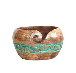 Cuencos de madera hechos a mano para hilo con orificios, portátiles, ecológicos, de 20 cm, soporte para cuencos de ganchillo para tejer y hacer ganchillo DIY - Product Image 3