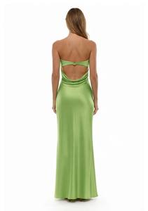 Robe longue sans bretelles en satin tissé de qualité, sexy, dos nu, fermeture éclair latérale, motif uni, 100% polyester, été, fabriquée au Vietnam - Product Image 4