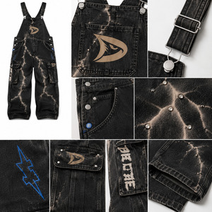 Overol Eléctrico de Mezclilla con Múltiples Bolsillos, Estilo Cargo, Unisex, Corte Regular, Casual, Lavado Intenso, Moda Urbana Grunge - Product Image 4