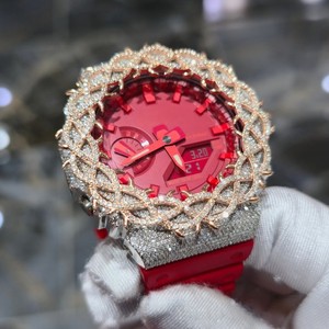 Montre-bracelet sport unisexe pour enfants, cadran rouge 45 mm, boîtier en acier inoxydable serti de diamants, mouvement quartz analogique-numérique - Product Image 3