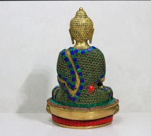 Estatua de Buda sentado de latón con anillo de piedra para decoración y fines religiosos-culturales, estilo bendición - Product Image 4