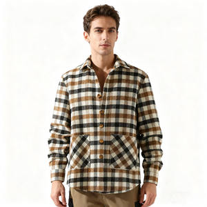 Chaqueta de Franela Extra Grande Personalizada para Hombre, Chaqueta de Invierno a Cuadros de Mezcla de Algodón con Bolsillos Grandes, Forro de Sherpa con Capucha, Estilo Casual - Product Image 3