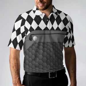 Polo de golf pour homme à manches courtes, motif Argyle, séchage rapide, 100 % polyester, design sportif avec logo imprimé 'Hole In One' au dos - Product Image 6