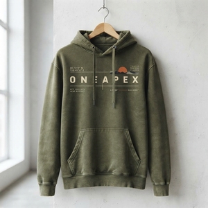 Sweat à capuche vert olive personnalisé pour homme, motif montagne, streetwear outdoor, mode, vêtements en gros OEM ODM - Product Image 2