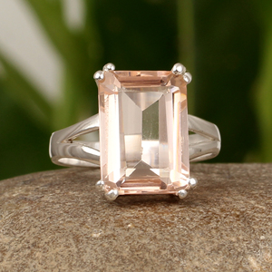 Anillo de Plata de Ley 925 Unisex de Moda con Corte Esmeralda de 10x12 mm, Rectángulo de Cuarzo Morganita Melocotón Creado en Laboratorio, Anillos Cristianos - Product Image 1