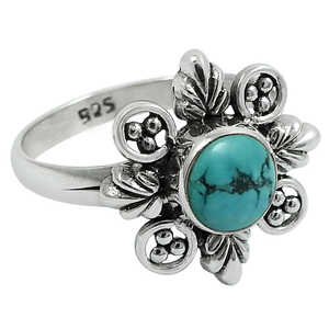Anillo de Plata de Ley 925 Estilo Boho con Flor y Piedra Preciosa Turquesa, Anillo Hecho a Mano de Moda, Regalo para tu Ser Querido - Product Image 1
