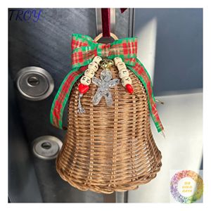 Adorno de Campana de Ratán Natural con Cinta Roja, Decoración Colgante Tejida a Mano para Navidad y Exhibiciones de Invierno - Product Image 6