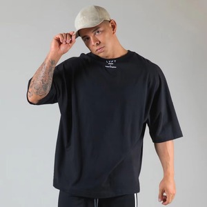 T-shirt Homme Oversize Couleur Unie Manches Courtes Col Rond Décontracté Uni 100% Coton Jersey Tricoté Coupe Streetwear Lourd - Product Image 6