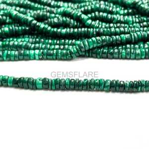 Cuentas de malaquita natural en forma de disco Heishi de 4-5 mm, cuentas lisas de piedra preciosa de malaquita en hilo para la fabricación de joyería, cuentas sueltas al por mayor. - Product Image 4