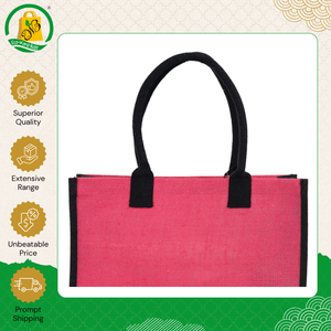 Professional Supplier Selling Best Quality <b>Plane</b> Red Color PP Laminated Tote Jute <b>Bag</b> with Weaved Padded Handle from India - Product Image 3