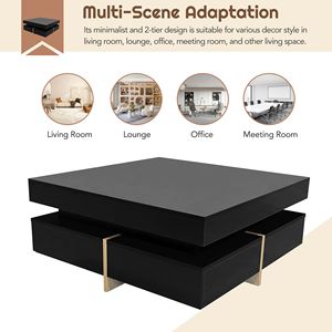 On TREND Modern High Gloss 4-Drawer <b>Coffee</b> <b>Table</b> Square Cocktail Tea Wood Grain <b>Legs</b> Center <b>Table</b> with Multi-Storage - Product Image 3