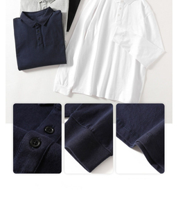 Camiseta Polo de Manga Larga para Hombre al por Mayor, 250 g/m², 100% Algodón, Tejido Jersey Grueso, Suave, Transpirable, Duradero, Calidad Premium - Product Image 6