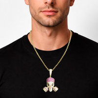 Collier pendentif masque extraterrestre en cristal rose, chaîne en or plaqué 22 carats, style hip-hop, bijoux pour hommes