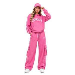 Sudadera con Capucha y Bolsillos Tipo Cargo para Mujer, Estilo Diseñador, Pantalones de Corte Holgado, Sudaderas Extra Grandes con Rayas, Ropa de Marca Privada, DTG - Product Image 1