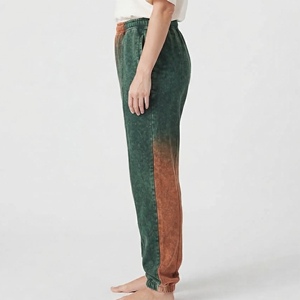 Pantalon de jogging ample à taille élastique en molleton 100 % coton de haute qualité, coupe droite, uni, tie-dye, délavé - Product Image 5