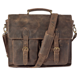 Genuine Leather Messenger Bag with Arcuate Shoulder Strap Detachable Handle Unisex Satchel <b>Briefcase</b> for Hunting - Product Image 1