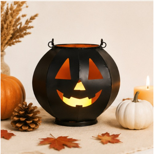 Lot de lanternes décoratives en fer noir rustique en forme de citrouille Jack O'Lantern pour décoration d'intérieur et d'extérieur de Halloween - Product Image 2