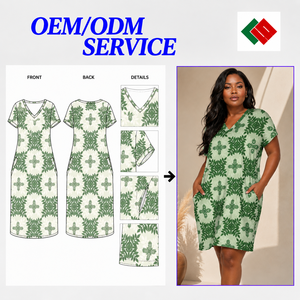 Robe décontractée pour femme en gros, col en V, manches courtes, imprimé floral, coupe ample, longueur midi, avec poches, tenue d'été décontractée, OEM ODM - Product Image 6