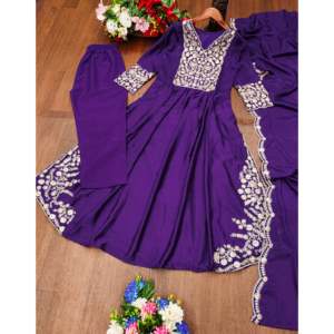 Vestido de Fiesta de Chinon Bordado de Diseñador con Trabajo de Bordado con Lentejuelas - Product Image 1
