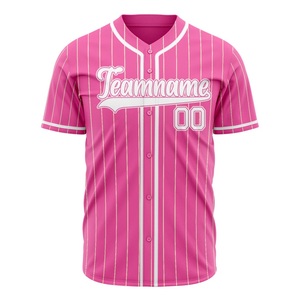 Maillot de baseball rayé rose unisexe à manches courtes avec boutons, imprimé Teamname 00, respirant, en polyester, coupe régulière pour adulte - Product Image 1