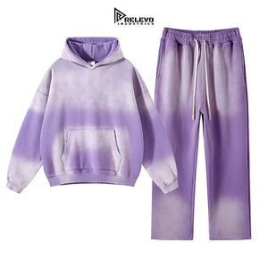 Custom 360GSM Cotton Hoodie & Sweatpants <b>Set</b> – Vintage <b>Spray</b> Dye Unisex Tracksuit with Silk Screen & Digital Print - Product Image 4