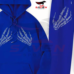 Meilleure Vente : Ensemble de Survêtement Homme Bleu avec Strass, comprenant un Sweat à Capuche en Polaire Épaisse et un Pantalon de Jogging - Product Image 2