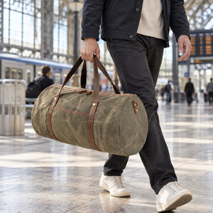 Rugged Oil Waxed Canvas Duffel <b>Travel</b> <b>Bag</b> with Carry Handles | Large Capacity Weekender Luggage <b>Bag</b> with Durable Zipper Closure - Product Image 4
