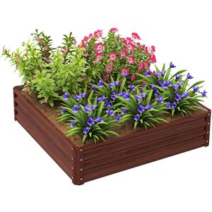 4FT X 4FT X 1FT Galvanized Raised Garden Bed Metal <b>Planter</b> Box for Growing <b>Vegetables</b> Flowers Herbs Natural Wood Accents - Product Image 1