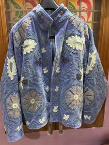 Handmade Blue Velvet Suzani Embroidered Jacket Vintage Boho Winter Outerwear Artisanal Floral <b>Women</b> <b>Coat</b> Custom Wholesale - Product Image 1