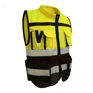 Men's <b>High</b> <b>Visibility</b> Breathable Canvas Security Vest Reflective Strips Yellow Safety Working Zipper O-Neck Safety Vest - Product Image 3