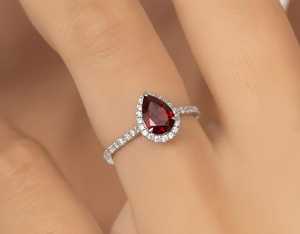 Bague florale en argent 925 original plaqué rhodium avec pierre précieuse ovale en rubis rouge, cadeau d'anniversaire de mariage pour elle - Product Image 2