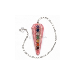 Péndulo de Rodocrosita de 7 Chakras, Péndulo de Cristal de Siete Chakras para Reiki, Meditación y Radiestesia, Proveedor Mayorista de la India - Product Image 1