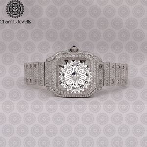 Montre rectangulaire de luxe pour femme Charm_Jewells en acier inoxydable avec lunette sertie de diamants, verre saphir, mouvement à quartz analogique - Product Image 1