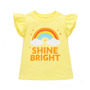 Camiseta Personalizada para Adolescentes y Niñas Pequeñas con Mangas con Volantes, Cuello Redondo y Gráfico Floral Arcoíris Brillante - Product Image 1
