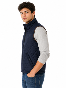 Mens Premium <b>Quilted</b> Sleeveless Jacket Navy Blue Bodywarmer Vest Casual Zip Up Winter Outerwear Lightweight Insulated Vest Soft - Product Image 2