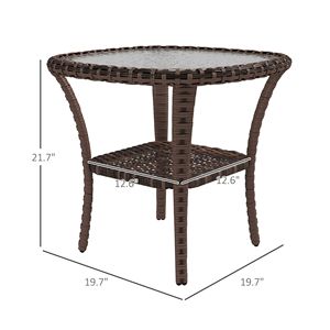 Tavolo Moderno da Esterno con Ripiano Portaoggetti, in Vimini Marrone Misto e Vetro con Superficie Effetto Ondulato, Elegante Arredo da Giardino - Product Image 3
