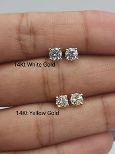 Pendientes de Diamante Cultivado en Laboratorio de Corte Redondo de 0.50ct, Oro Amarillo Sólido de 14K, Regalo para Mujer, Aniversario de Bodas, Fiesta - Product Image 4