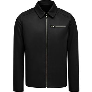 Veste moto décontractée pour homme en cuir PU noir, écologique, avec fermeture éclair, col roulé, coupe classique, style hiver - Product Image 2