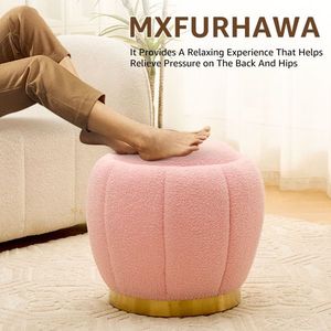 Modern Round Floral Storage Ottoman Soft Padded Teddy Velvet Footstool with Accent Small Table Plant Stand - Product Image 4
