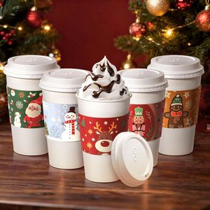 Confezione da 50 Bicchieri da Caffè Usa e Getta da 16 oz per Natale con Coperchi Antigoccia e Manicotti Termici Durevoli per Bevande Calde - Product Image 1