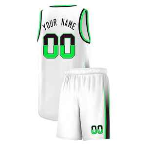 Camiseta de Baloncesto Sublimada Personalizada, Blanca, Verde y Negra, Cuello en V, Sin Mangas, Malla Transpirable, Nombre del Equipo 00, Impresión, Unisex para Adultos - Product Image 3