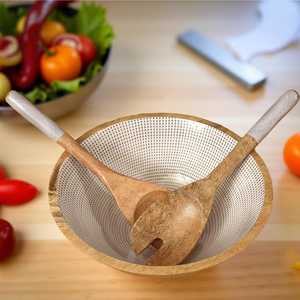 Bol en bois émaillé artisanal de haute qualité avec cuillères à salade, imprimé émaillé, cuillères assorties pour la présentation à la maison et en cuisine - Product Image 4