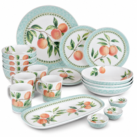Collection de vaisselle à motifs bleus et blancs avec tasses, bols, assiettes pour la restauration en plein air, ensemble de vaisselle en mélamine