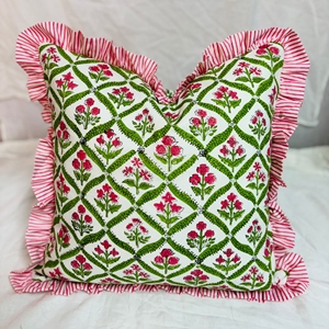 Funda de cojín cuadrada hecha a mano con volantes de algodón, estilo indio, colorida, con volantes, decorativa, estampada, para sofá, decoración del hogar. - Product Image 6
