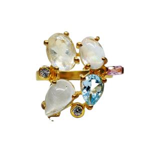 Bague en pierre précieuse topaze bleue, argent Sterling 925, asymétrique, vente en gros, vêtement de fête fait à la main, vente en gros - Product Image 1