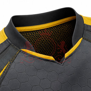 Maillot de football géométrique noir et jaune pour homme, manches courtes, col rond, polyester respirant, coupe athlétique, toutes saisons - Product Image 5