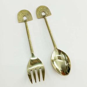 Or poli miroir lavable au lave-vaisselle, ensembles de serveurs à salade, ustensiles de cuisine cuillère et fourchette poignée d'extrémité demi-ronde ensemble de serveurs à salade - Product Image 1