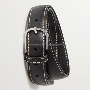 Ceinture décontractée en cuir pour hommes avec coutures contrastées et ceinture en jean à boucle en laiton massif - Product Image 2